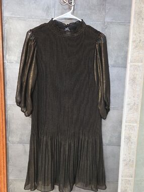 Nanette Lepore Brown Shimmer Metallic Pleated Mini Dress Tunic